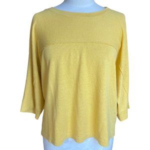 J. Jill Linen Blend Slouchy Sweater Yellow Lagenlook Beach Quiet Luxury Coast-MP